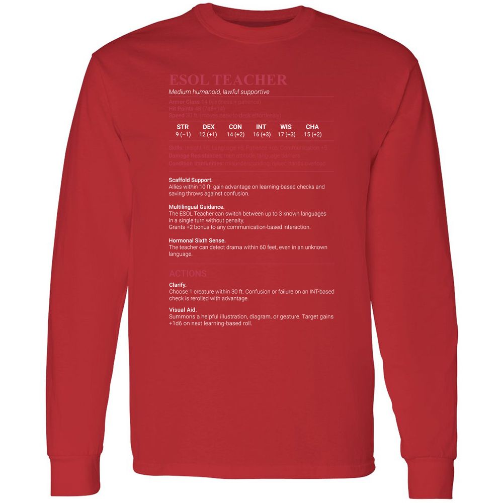 ESOL Teacher Long Sleeve T-Shirt - Red - 14