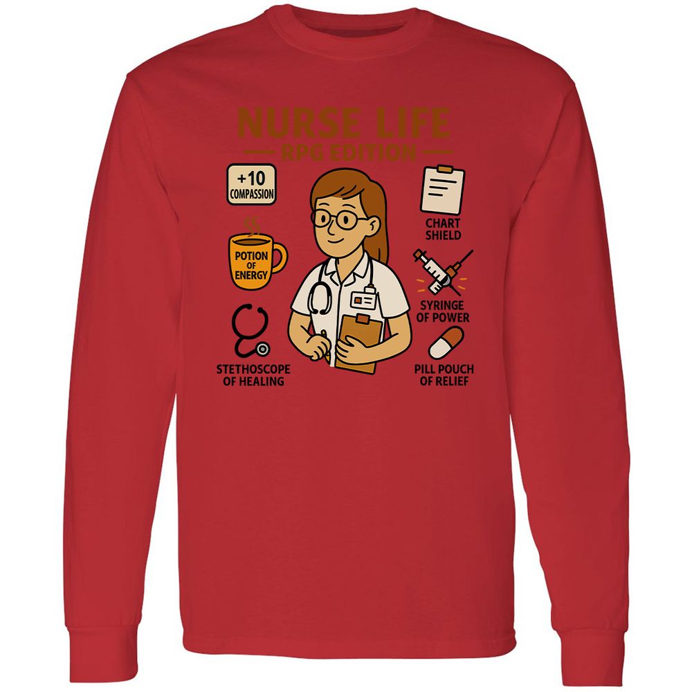 Nurse Life RPG Edition Long Sleeve T-Shirt - Red - 14