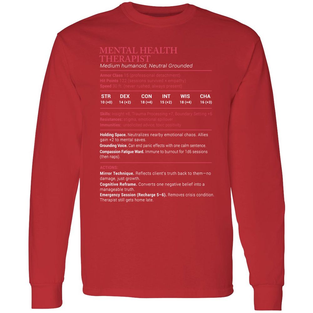 Mental Health Therapist Stats Long Sleeve T-Shirt - Red - 14