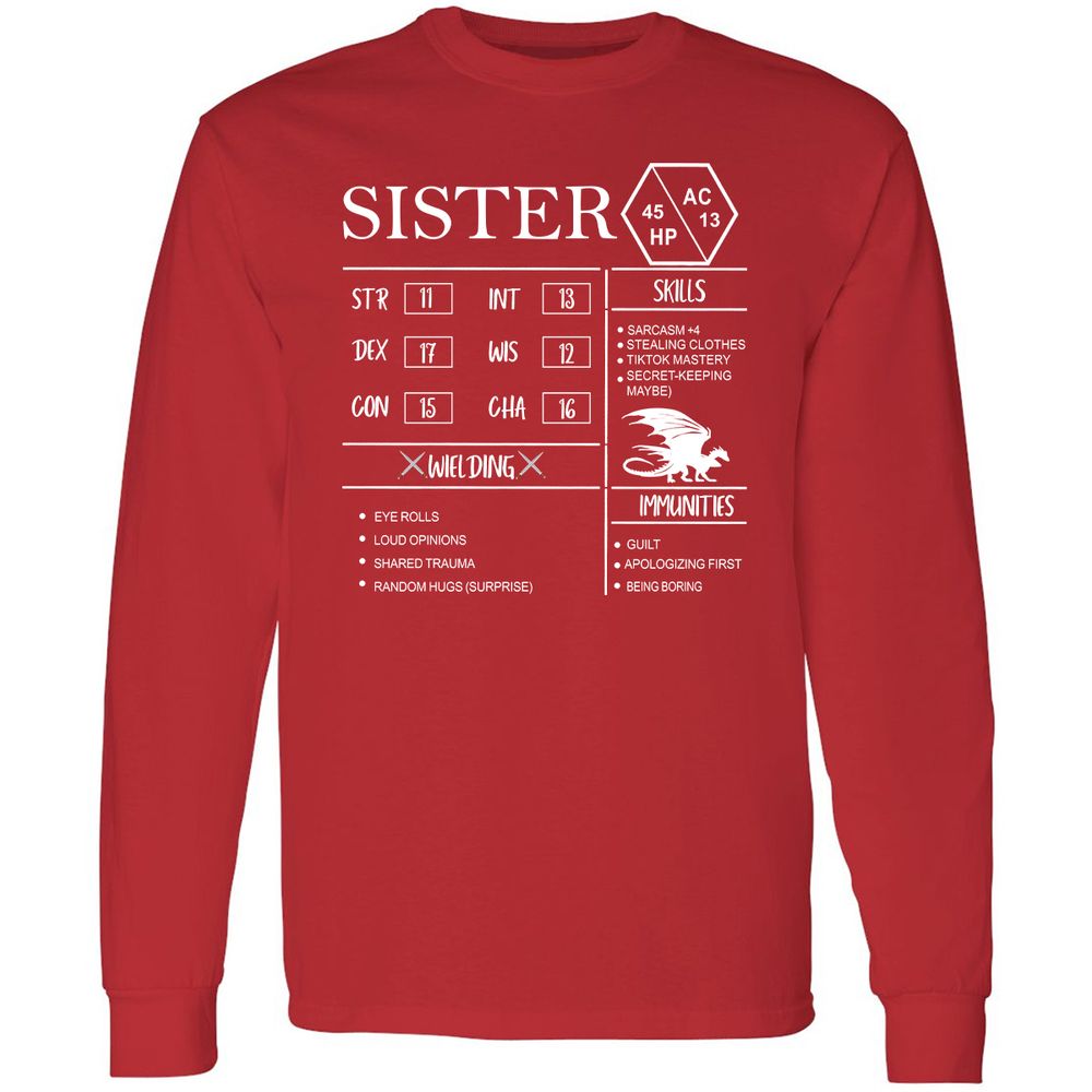Sister Stats Long Sleeve T-Shirt - Red - 14