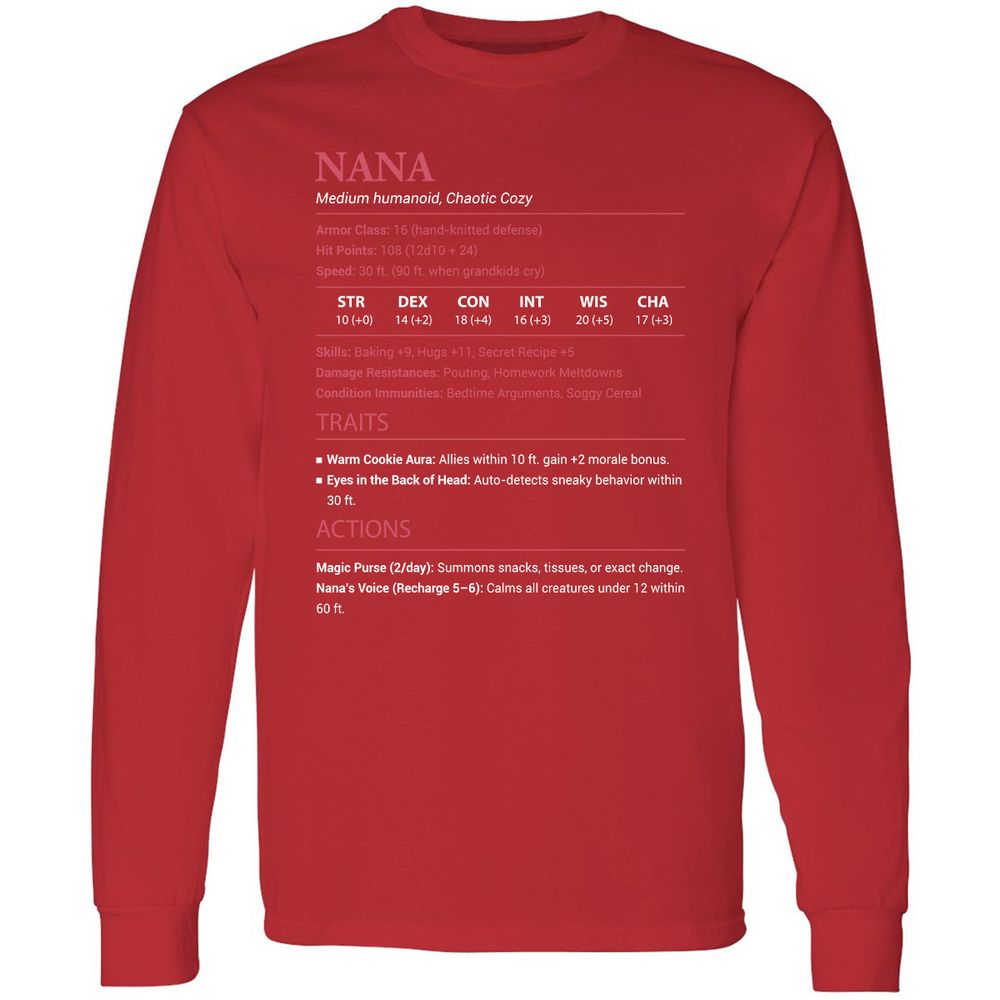 Nana Stats Long Sleeve T-Shirt - Red - 14