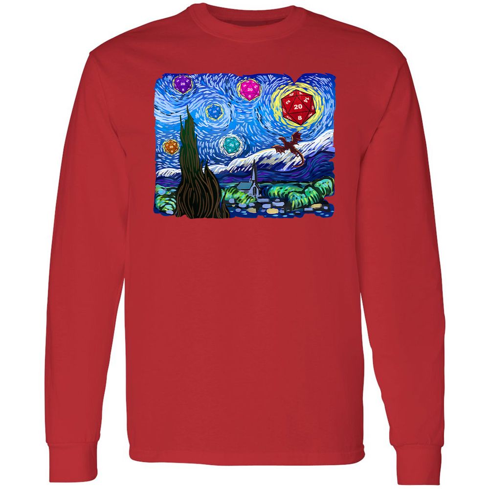 Dragon Starry Night Long Sleeve T-Shirt - Red - 14