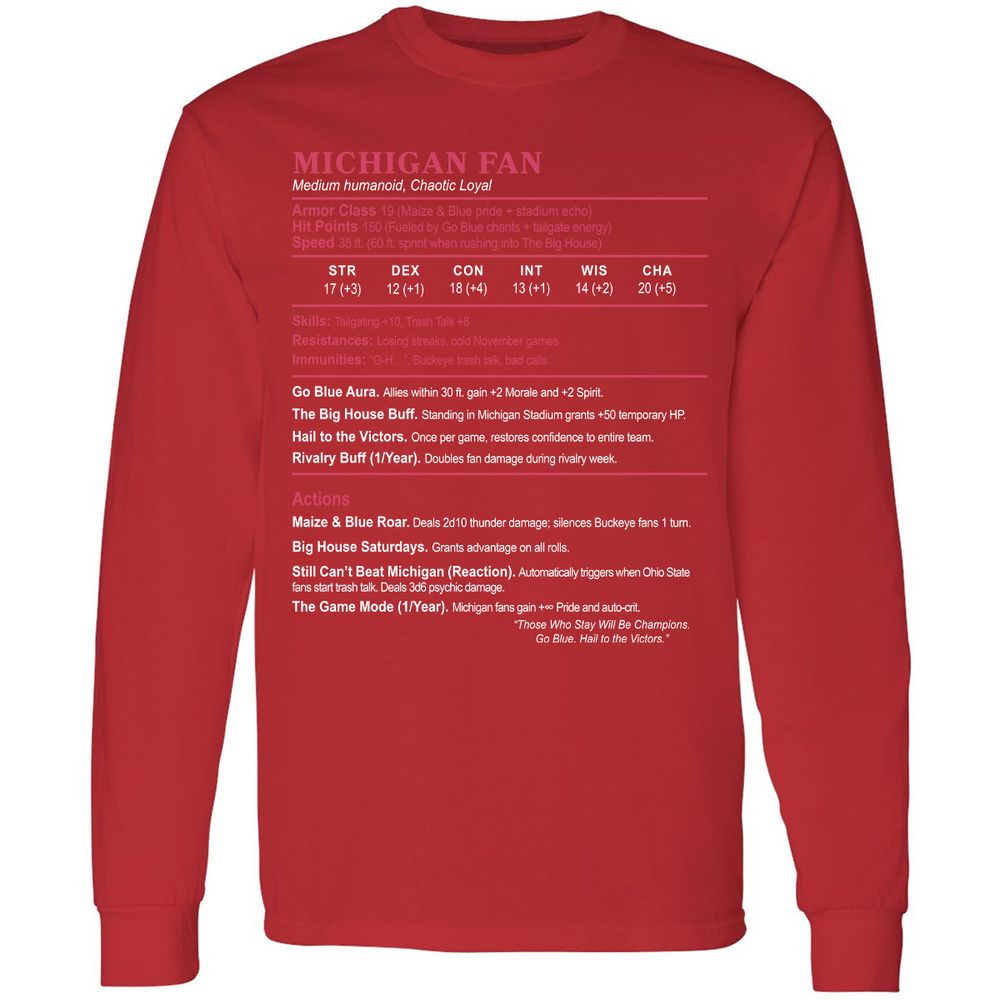 MICHIGAN FAN Long Sleeve T-Shirt - Red - 14