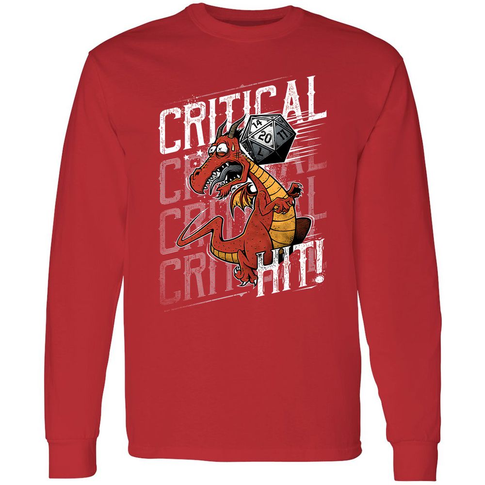 Funny Dragon Critical Hit Long Sleeve T-Shirt - Red - 14