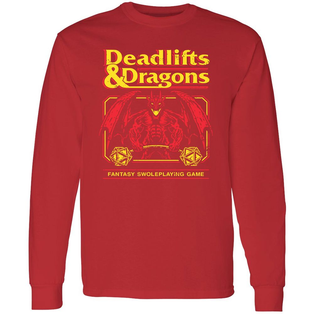 Deadlifts And Dragons Long Sleeve T-Shirt - Red - 14