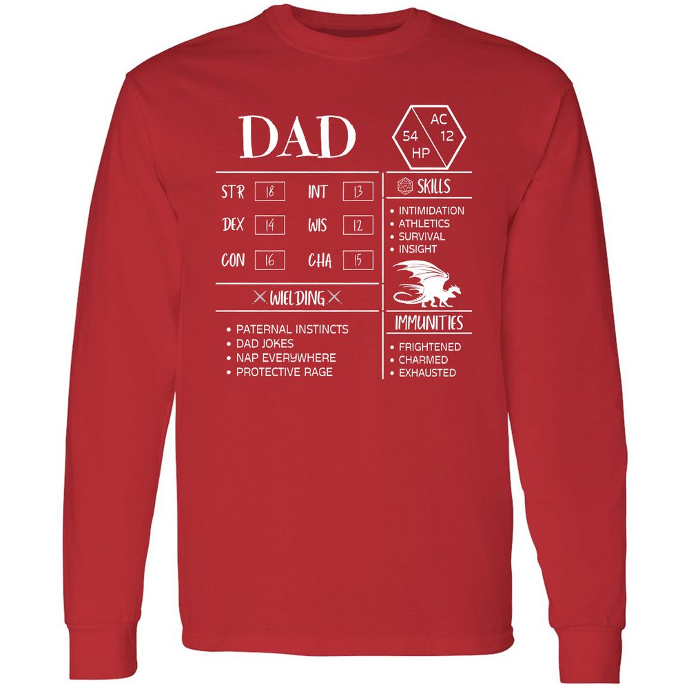 Dad Stats 2 Long Sleeve T-Shirt - Red - 14
