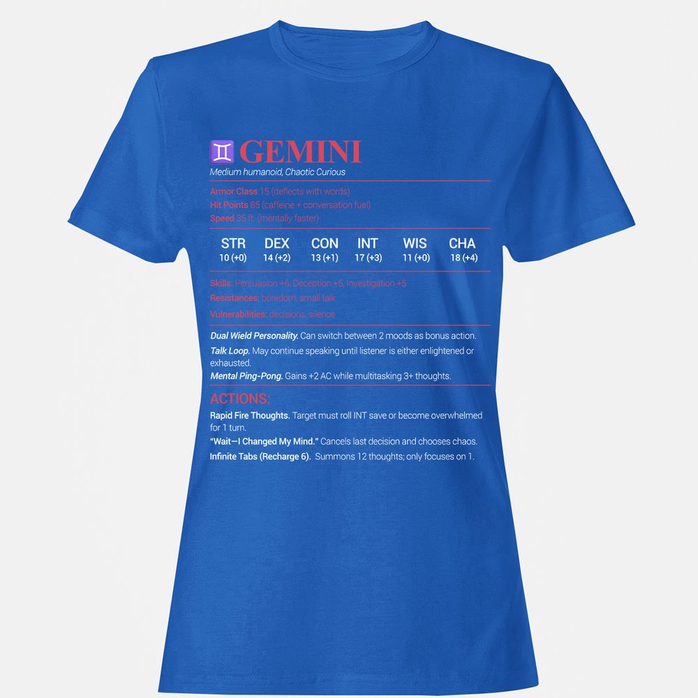 Gemini Stats Women's T-Shirt - Royal - 14