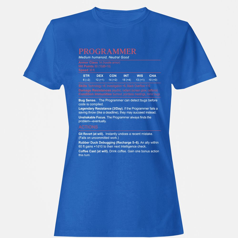 Programmer Stats Women's T-Shirt - Royal - 14
