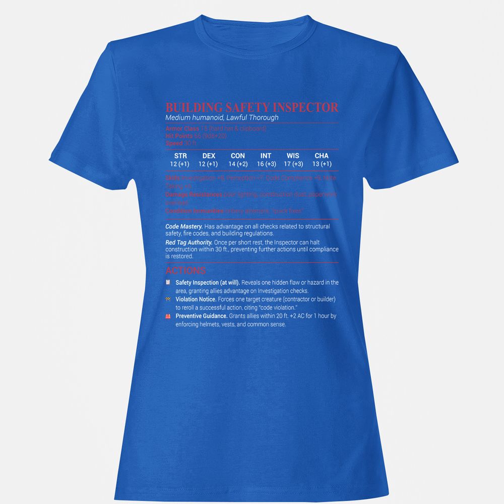 Building Safety Inspector Women's T-Shirt - Royal - 14