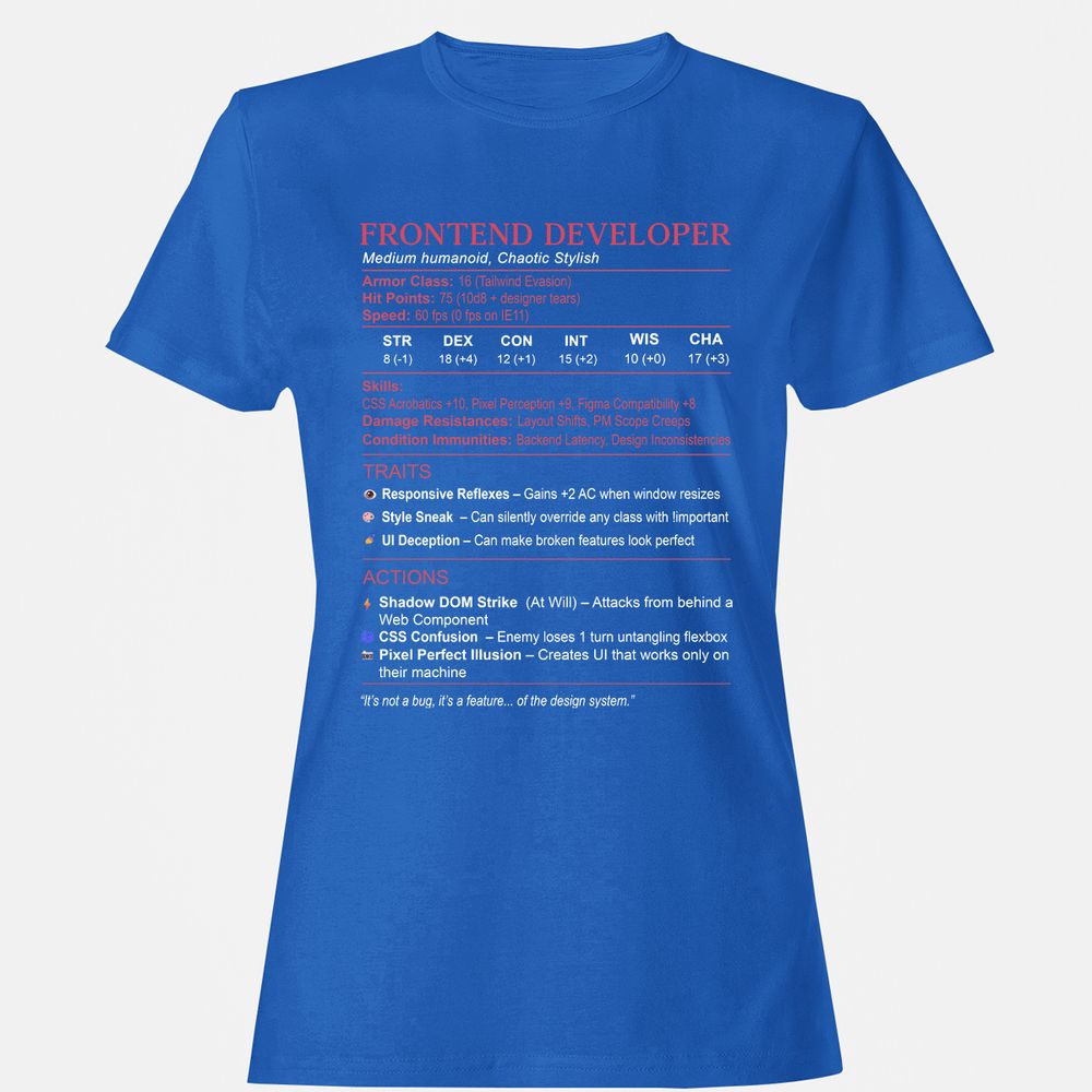 Frontend Developer Stats Women's T-Shirt - Royal - 14