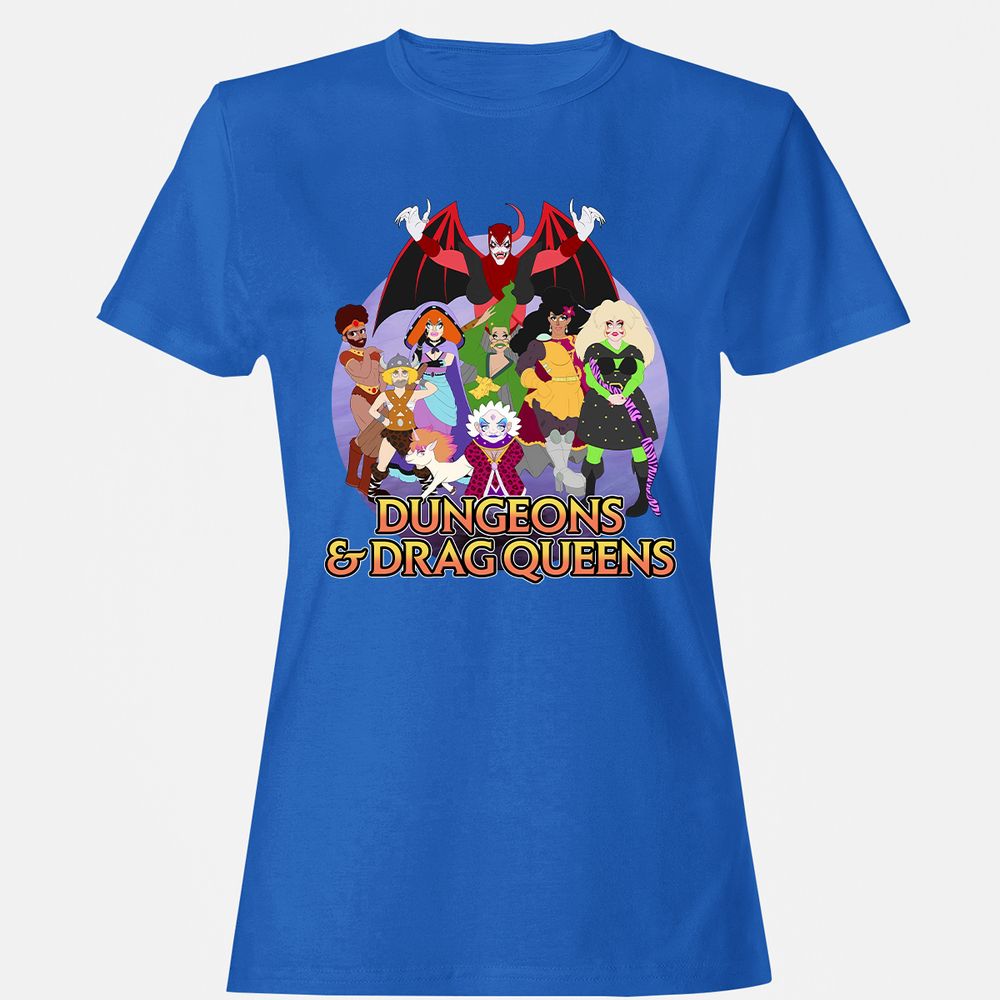 Dungeons n Drag Queens Cartoon Women's T-Shirt - Royal - 14