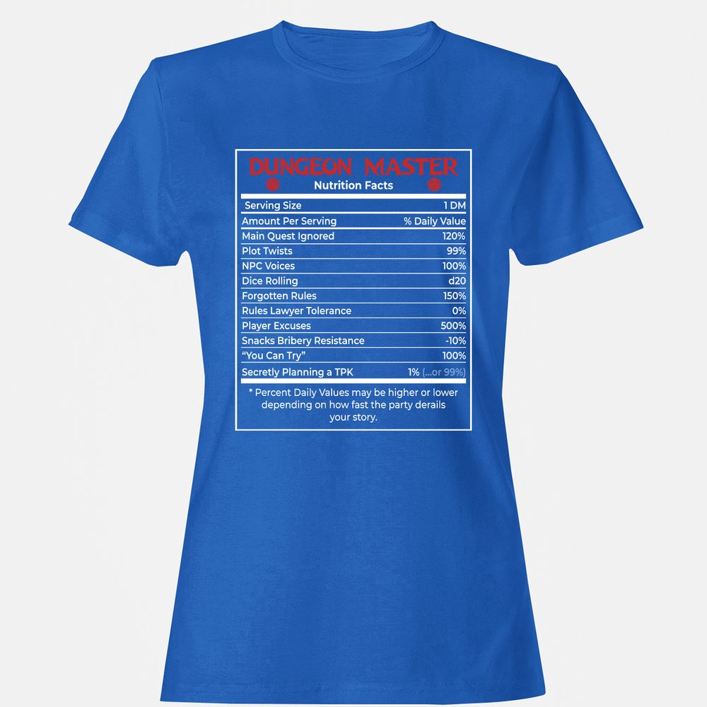 Dungeon Master Nutrition Facts Women's T-Shirt - Royal - 14