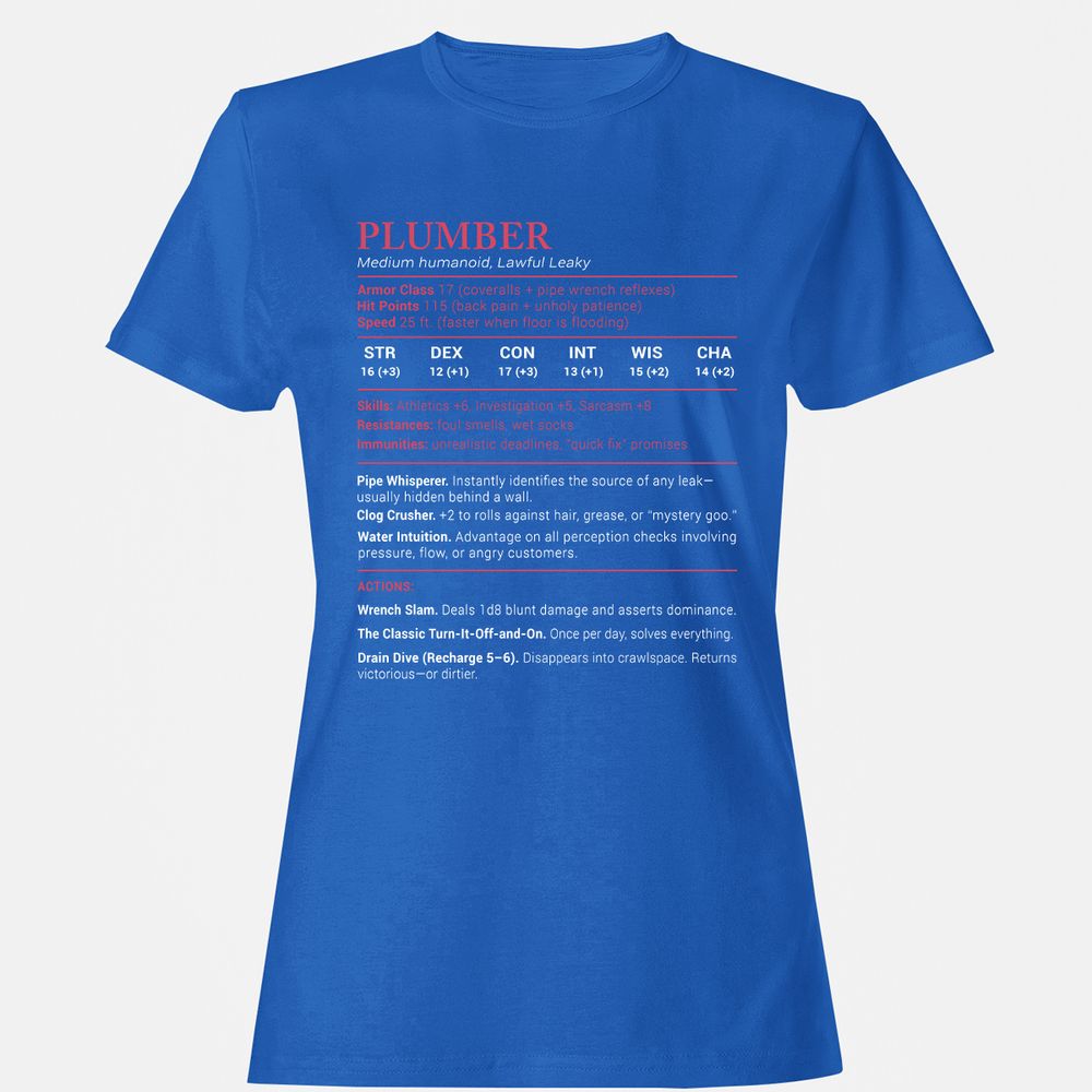 Plumber Stats Women's T-Shirt - Royal - 14