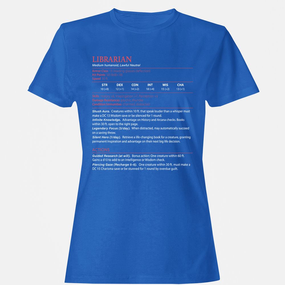 Librarian Stats Women's T-Shirt - Royal - 14