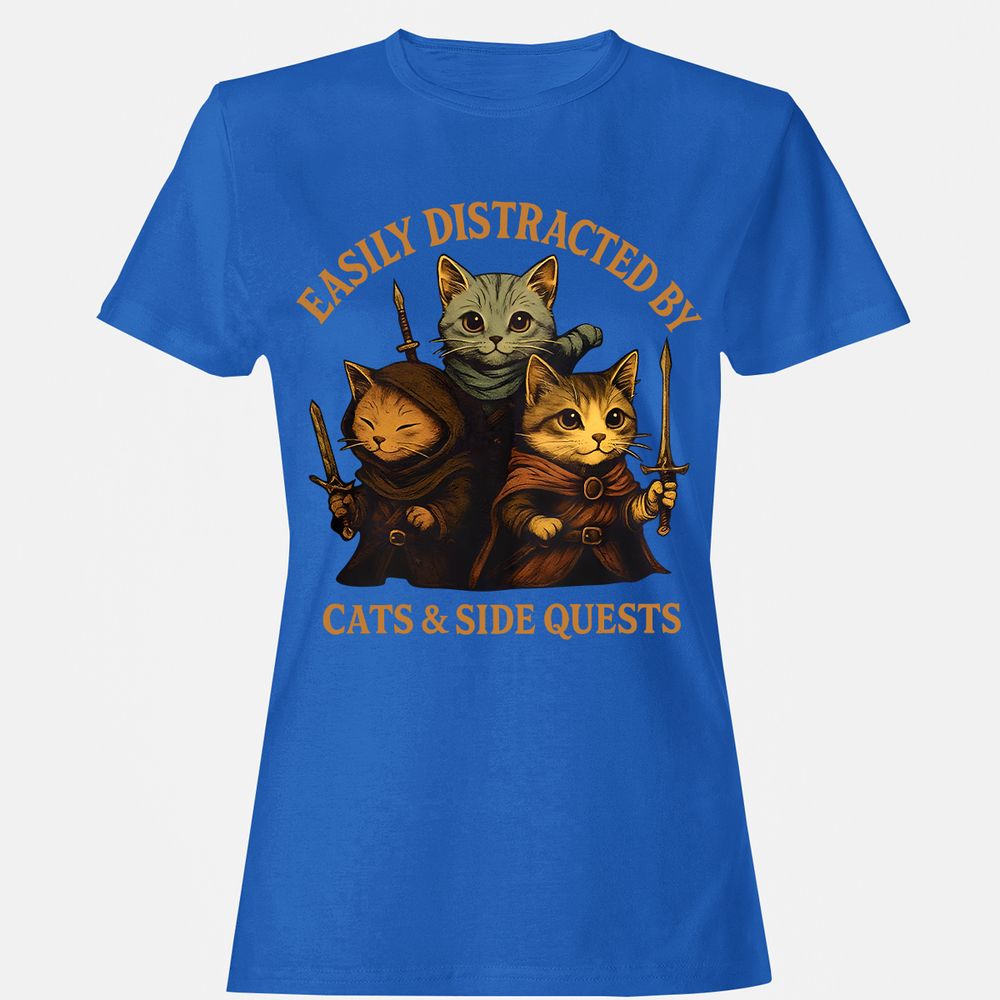 Easily Distracted By Cats & Side Quests Women's T-Shirt - Royal - 14