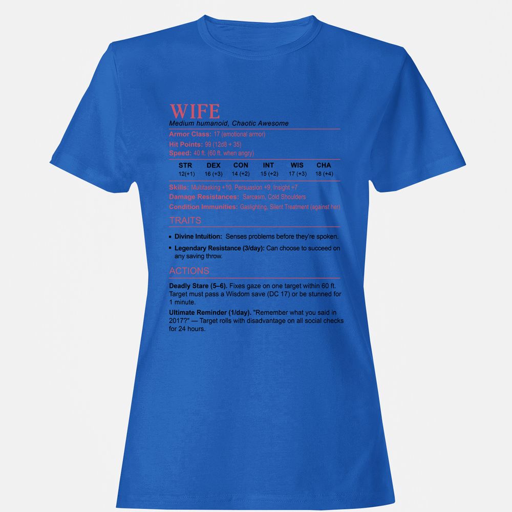 Wife Stats 2 Women's T-Shirt - Royal - 14
