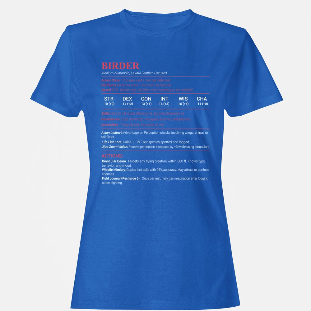 Birder Stats Women's T-Shirt - Royal - 14