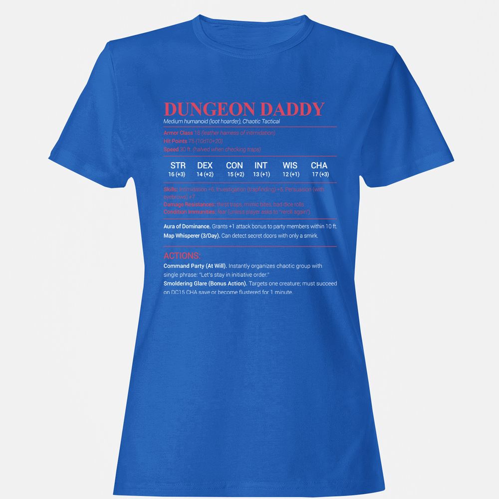 Dungeon Daddy Stats Women's T-Shirt - Royal - 14