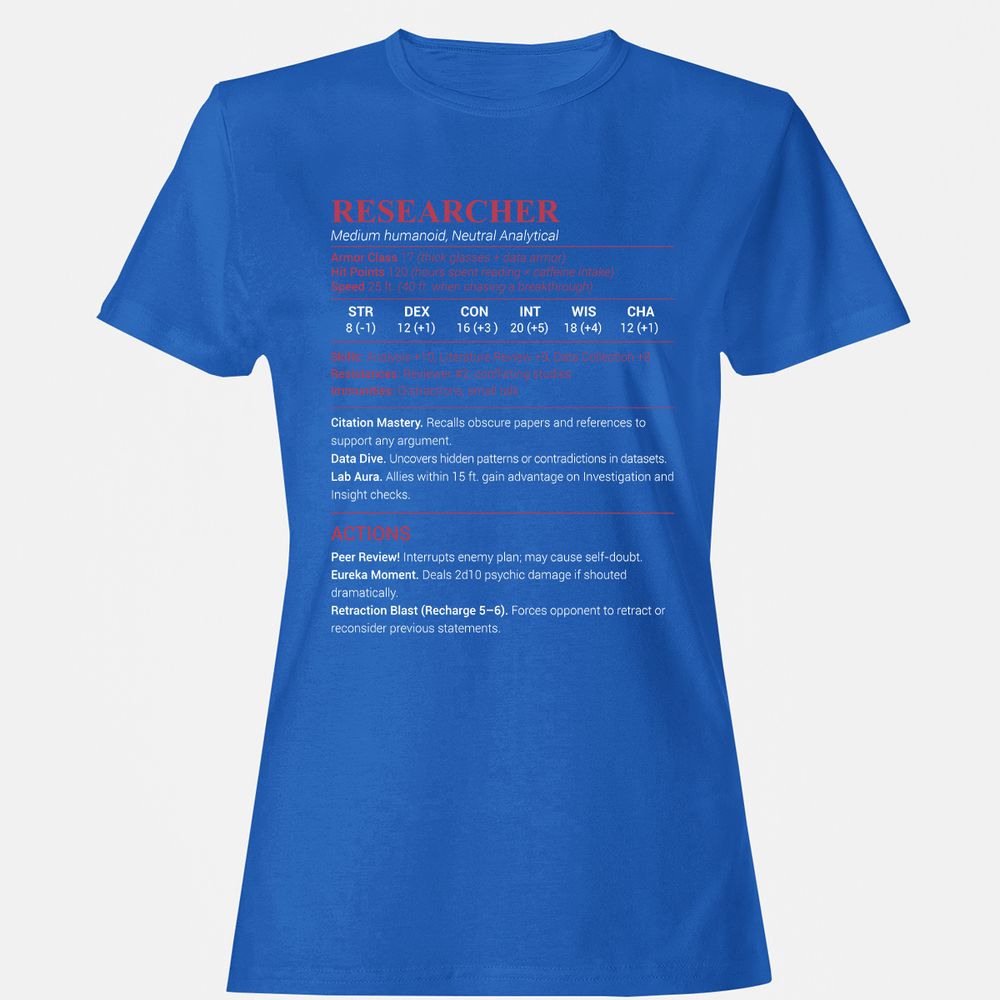 Researcher Stats Women's T-Shirt - Royal - 14