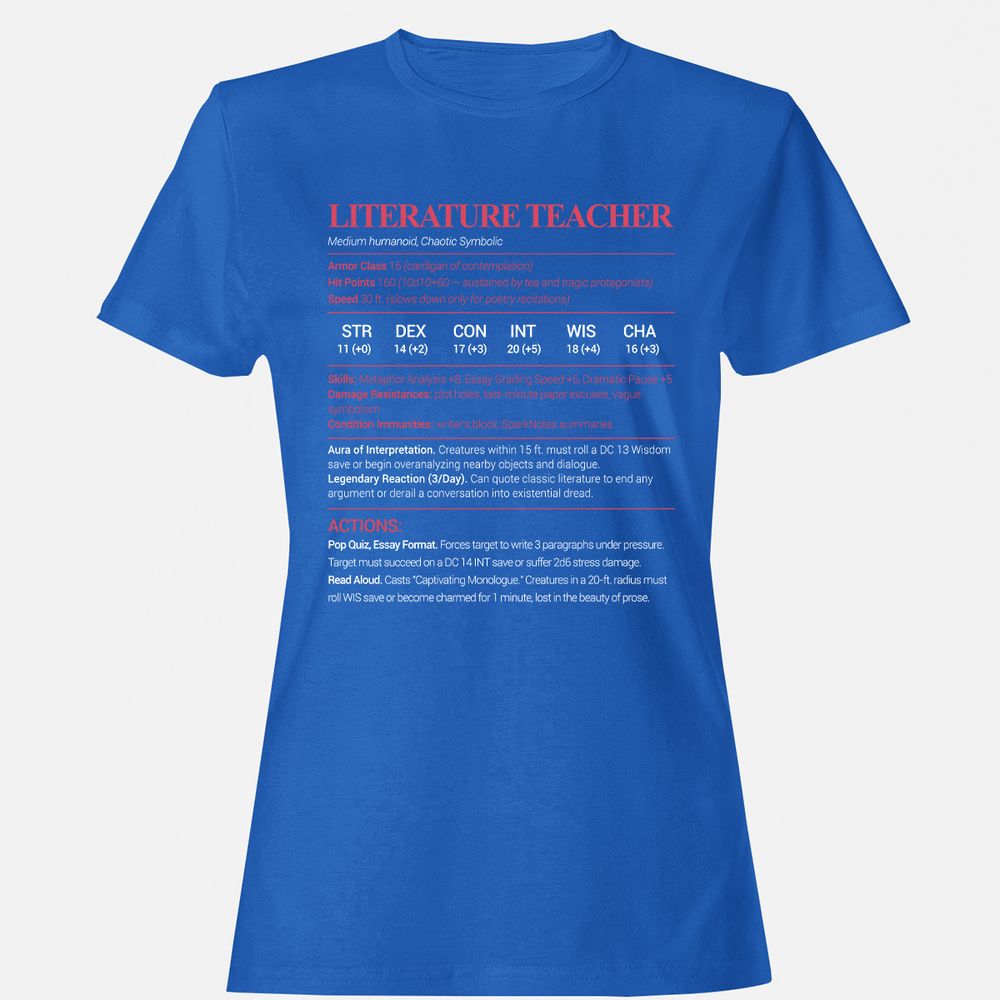 Literature Teacher Women's T-Shirt - Royal - 14