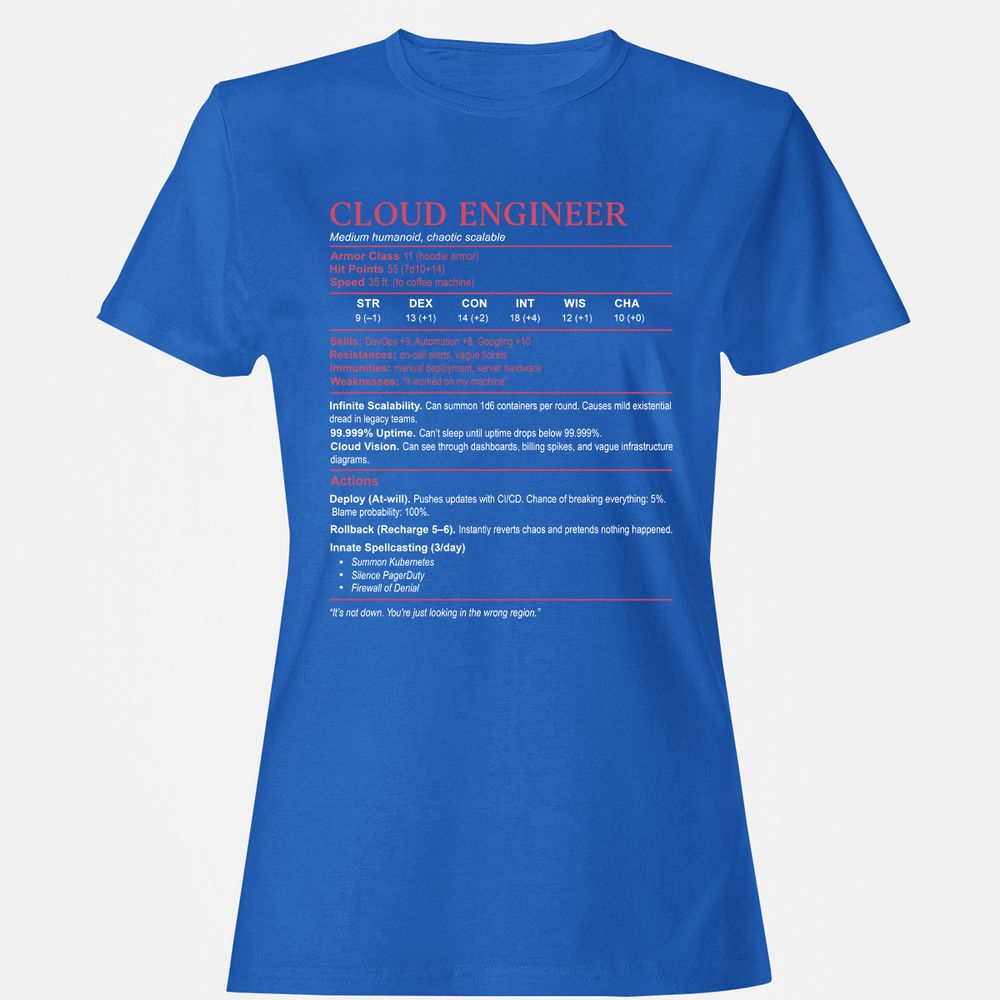 Cloud Engineer Stats Women's T-Shirt - Royal - 14