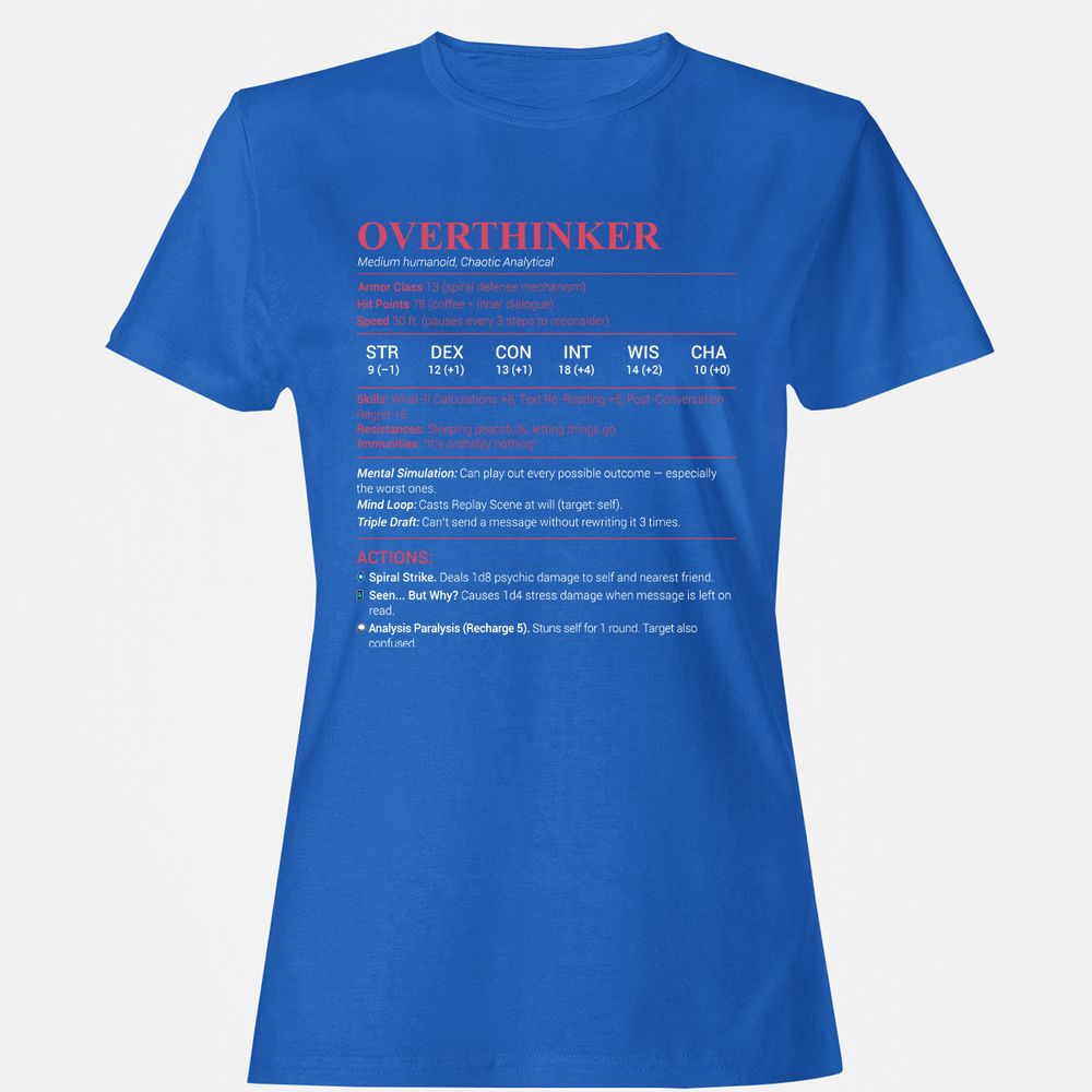 Overthinker Stats Women's T-Shirt - Royal - 14