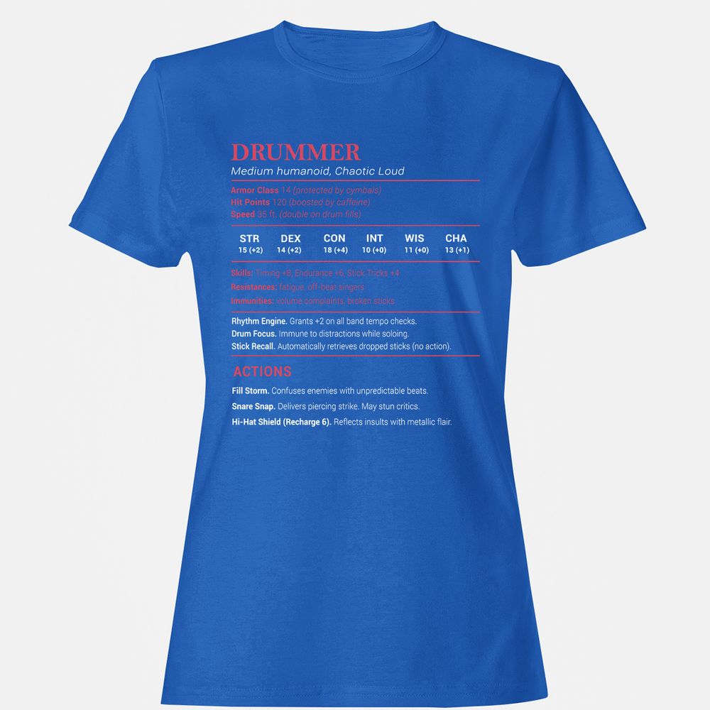 Drummer Stats Women's T-Shirt - Royal - 14