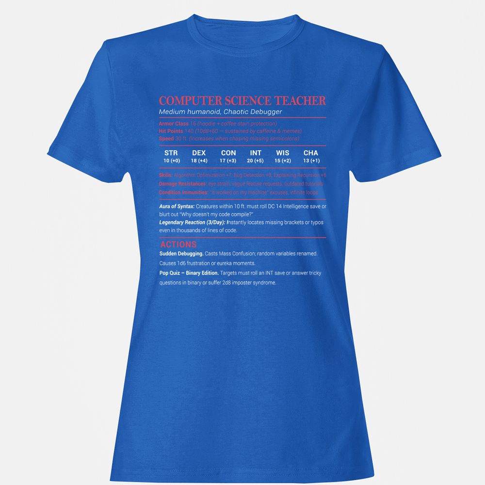 Computer Science Teacher Women's T-Shirt - Royal - 14