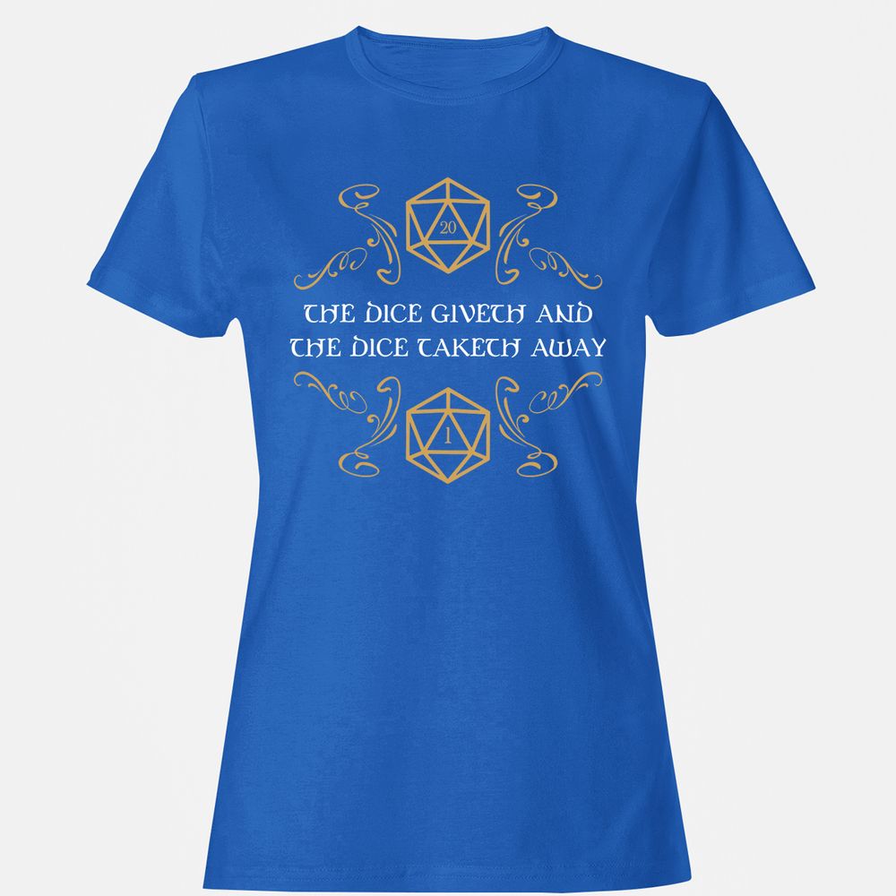 The Dice Giveth and Taketh Away Natural 20 and Critical Fail Women's T-Shirt - Royal - 14