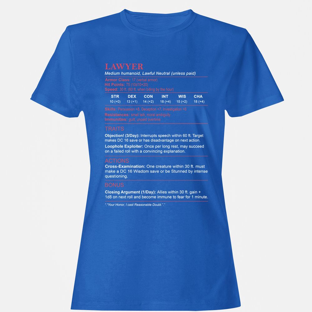 Lawyer Stats Women's T-Shirt - Royal - 14