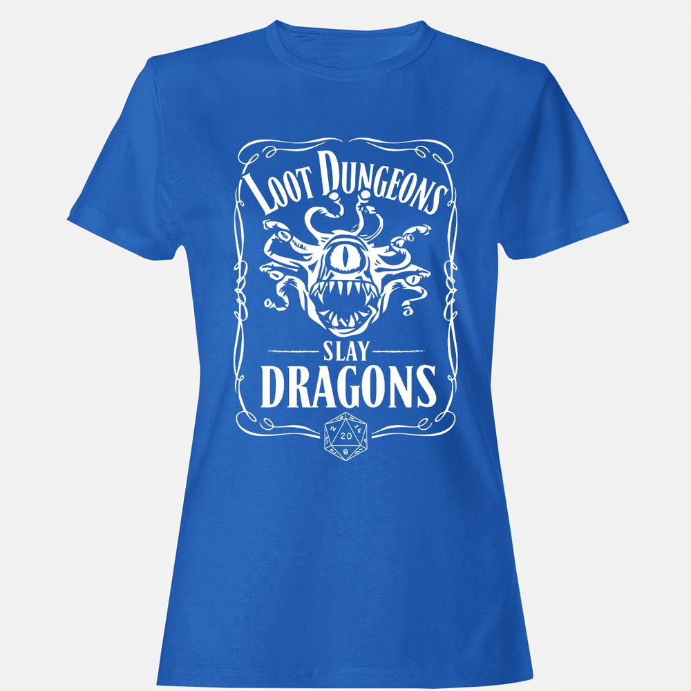 Loot Dungeon Slay Dragons Women's T-Shirt - Royal - 14