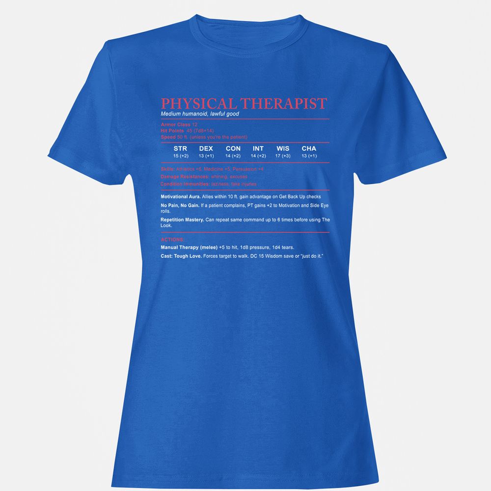 Physical Therapist Stats Women's T-Shirt - Royal - 14