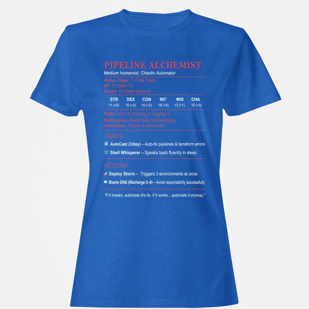 DEVOPS Stats (Pipeline Alchemist) Women's T-Shirt - Royal - 14