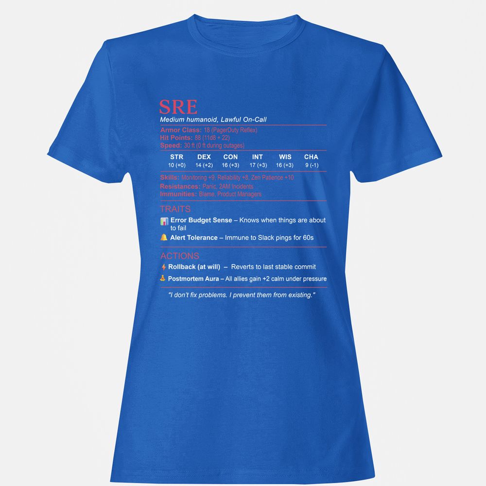 SRE Stats Women's T-Shirt - Royal - 14