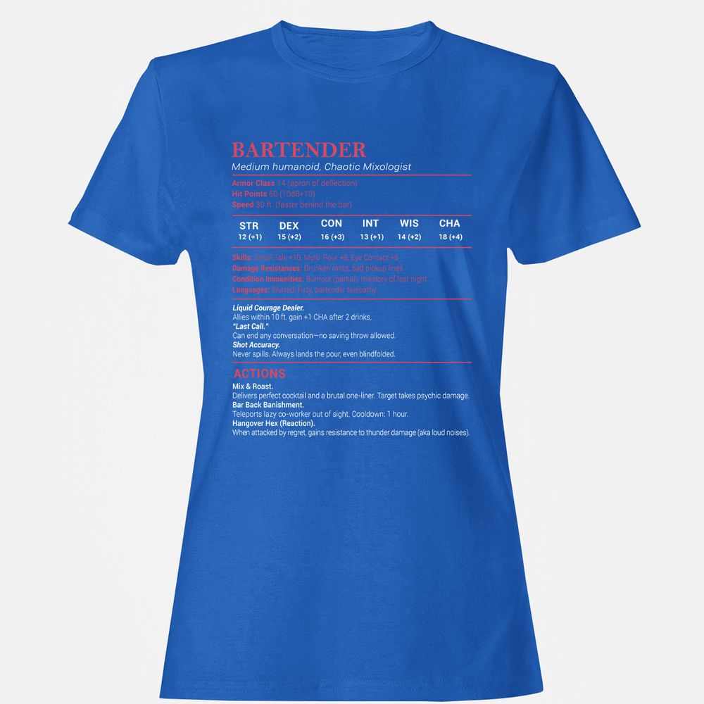 Bartender Stats Women's T-Shirt - Royal - 14