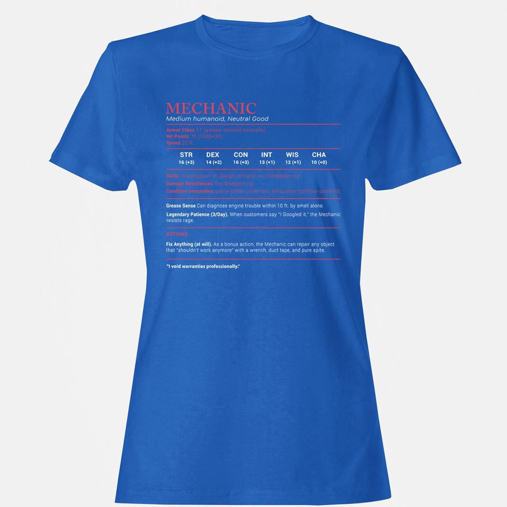 Mechanic Stats Women's T-Shirt - Royal - 14