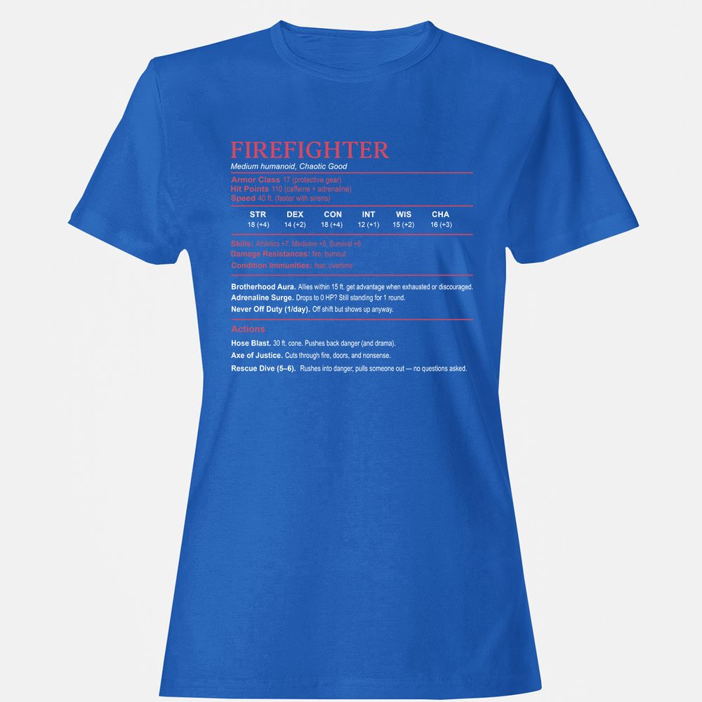 Firefighter Stats Women's T-Shirt - Royal - 14