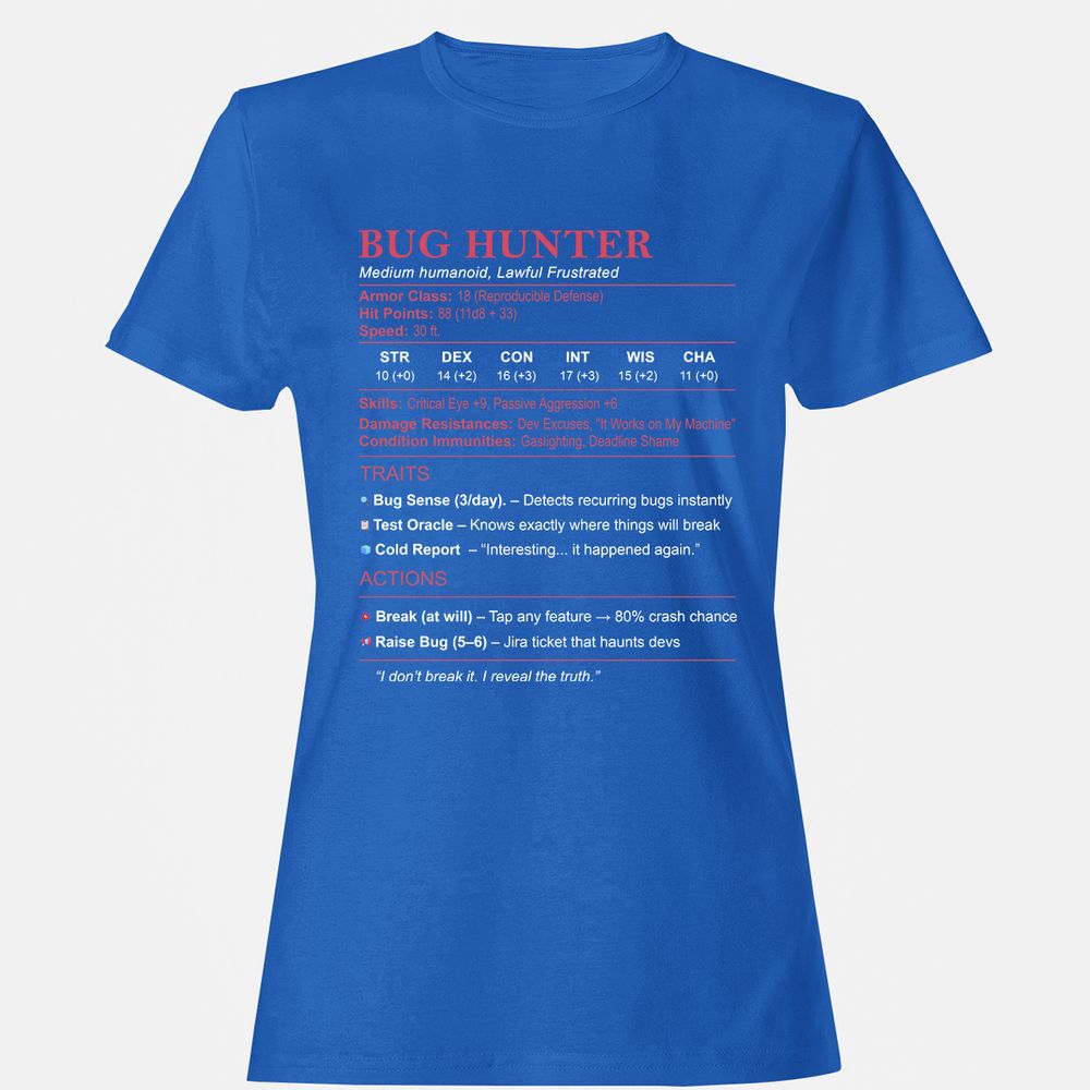 Tester Stats (Bug Hunter) Women's T-Shirt - Royal - 14