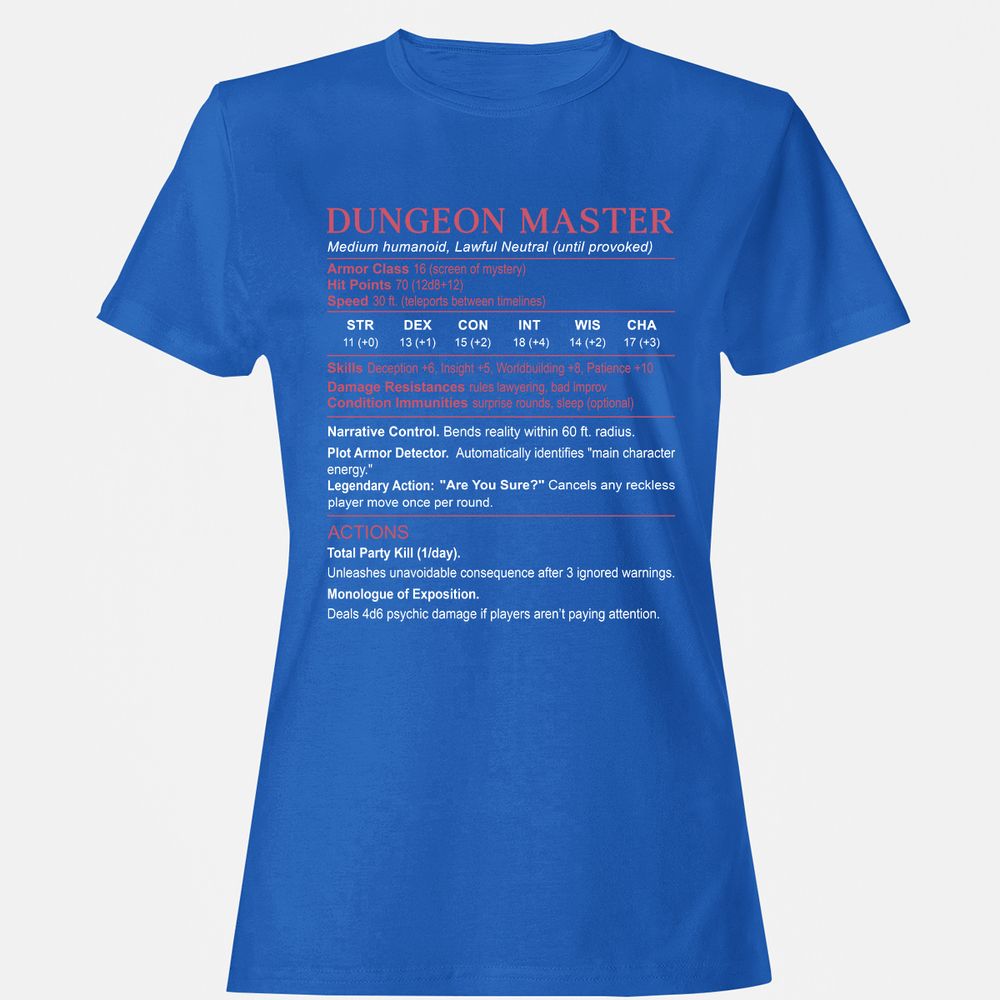 Dungeon Master Stats Women's T-Shirt - Royal - 14