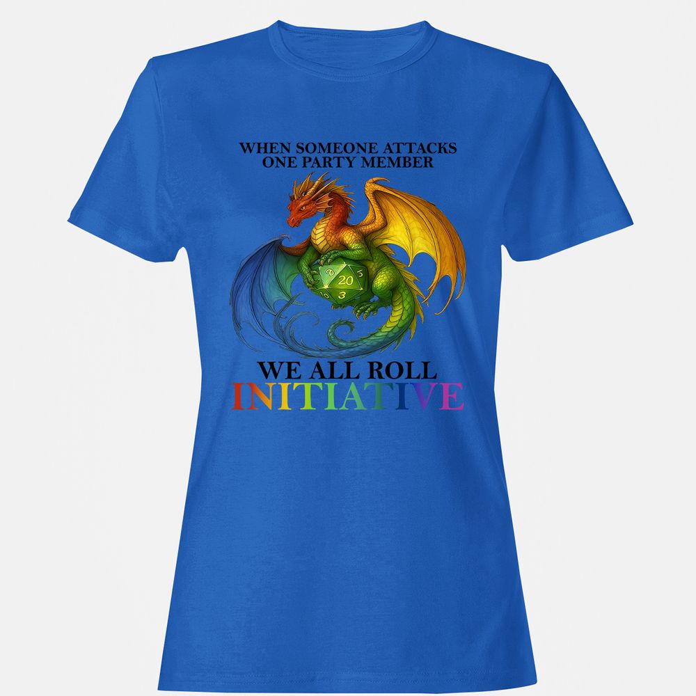 Dragon We All Roll For Initiative Women's T-Shirt - Royal - 14