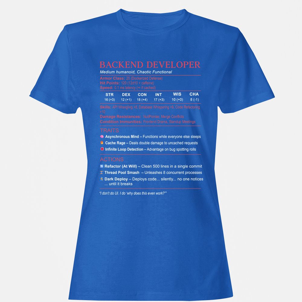 Backend Developer Stats Women's T-Shirt - Royal - 14