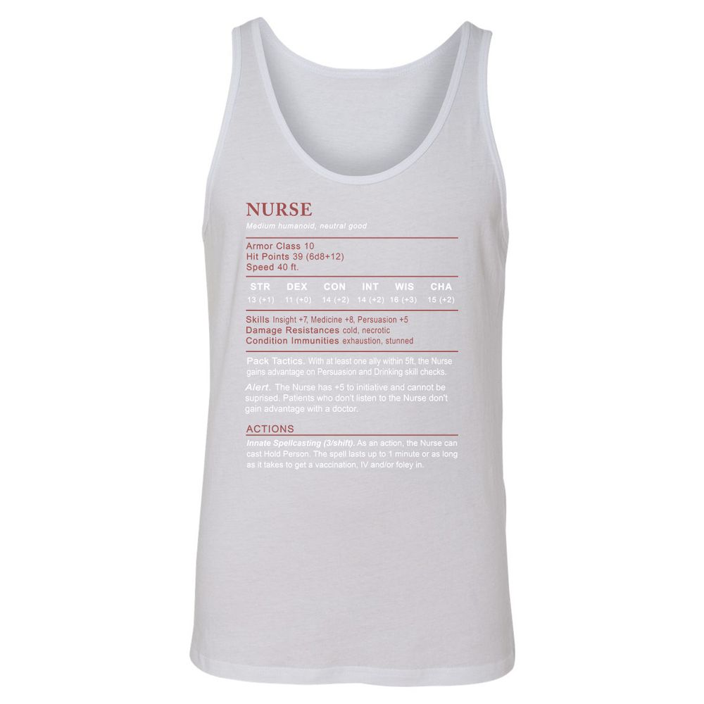 Nurse Stats 2 Unisex Jersey Tank - White - 14