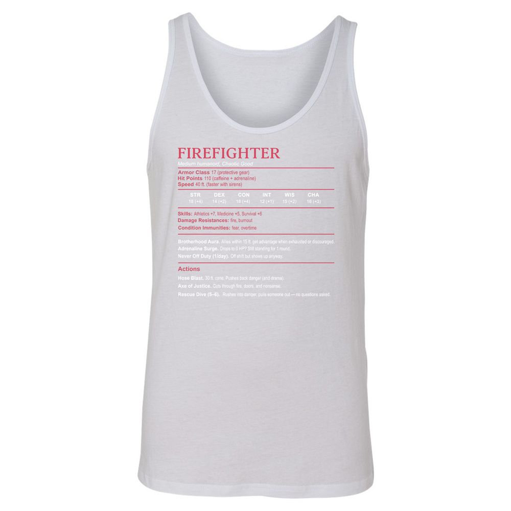 Firefighter Stats Unisex Jersey Tank - White - 14