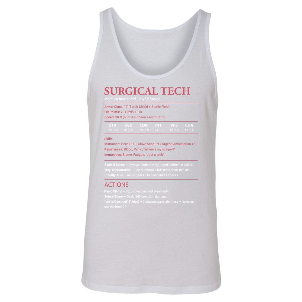 Surgical Tech Unisex Jersey Tank - White - 14