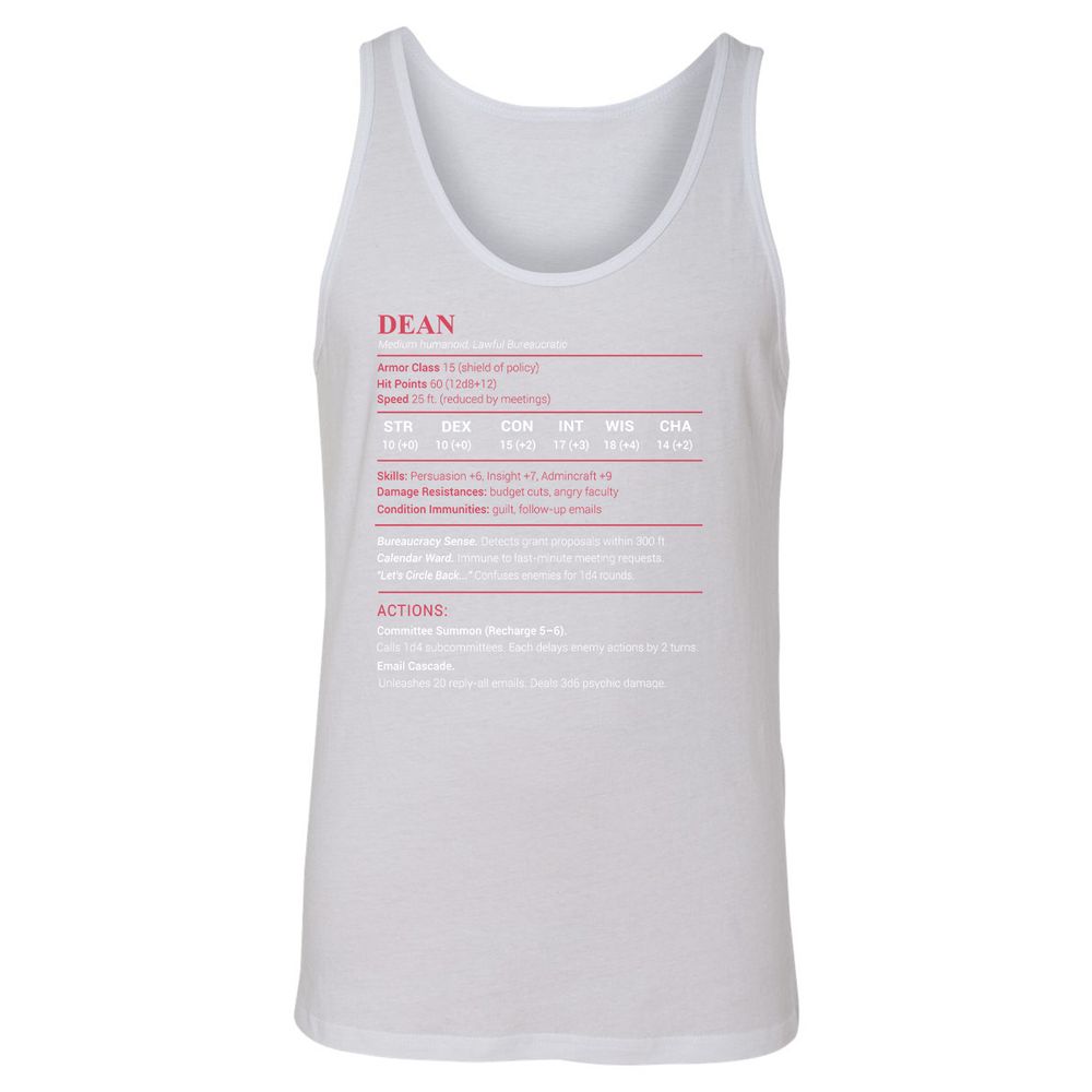 Dean Stats Unisex Jersey Tank - White - 14