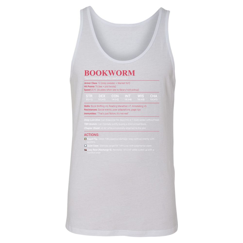 Bookworm Stats Unisex Jersey Tank - White - 14