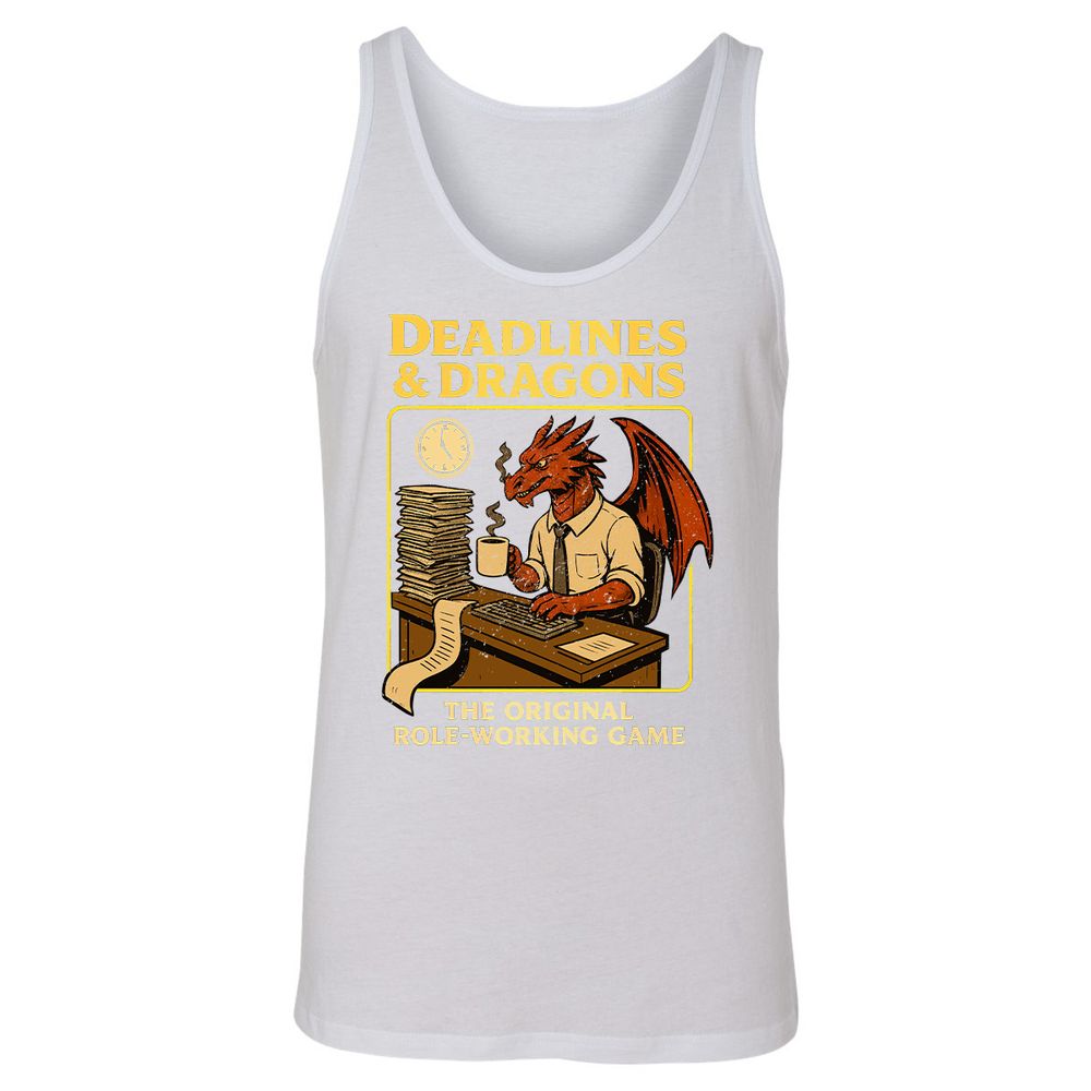 Deadlines & Dragons (Office Staff) Unisex Jersey Tank - White - 14