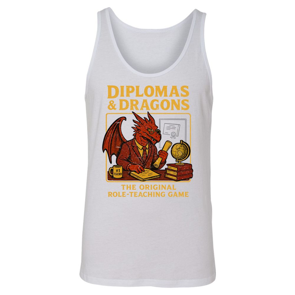 Diplomas & Dragons Unisex Jersey Tank - White - 14