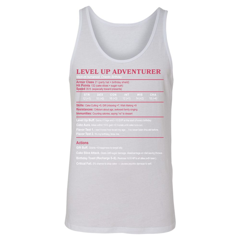 Level Up Adventurer Unisex Jersey Tank - White - 14