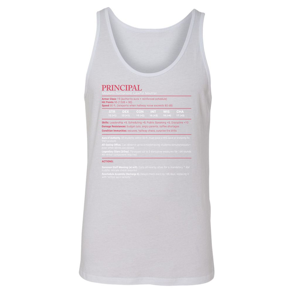 Principal Stats Unisex Jersey Tank - White - 14